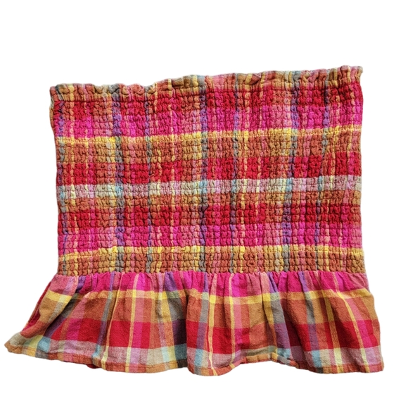 American Eagle plaid smocked fall colors strapless peplum hem top - Picture 3 of 5